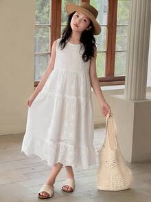Dazy Kids Tween Girls Sleeveless Ditsy Floral Dress, Summer Vacation - White - View 5