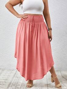 SHEIN VCAY Falda de verano con dobladillo curvo y lazo frontal, talla grande - Rosa vieja - Ver 6