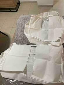 1个米色衣物收纳袋，被子收纳袋，床下收纳袋，充分利用床下空间，柜顶收纳袋，轻松解决收纳难题，玩具收纳袋，多功能收纳，加厚面料，双拉链，带窗口，可折叠收纳 - 米色 - 查看 8