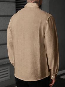 Manfinity CasualCool Men's Solid Color Minimalist Textured Front Button Long Sleeve Casual Shirt - Khaki - View 2