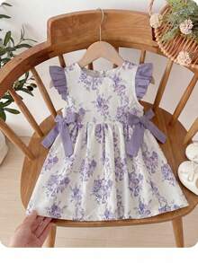SHEIN Vestido floral lavanda para niñas, estilo lindo y elegante - Púrpura malva - Ver 3
