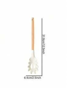 Madebyblanc Bộ dụng cụ nấu ăn bằng silicon 13 món, bao gồm giá đỡ, bộ dụng cụ nhà bếp, thích hợp để nấu nướng, thìa cán gỗ, kìm. - trắng - Xem 22