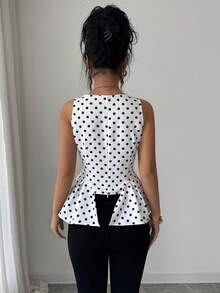 Selianne Women's White With Black Polka Dots Summer Elegant Casual Sleeveless Asymmetric Hem Camisole Top,Suitable For Brunch,Work Everyday,Commute,Vacation - Apricot - View 2