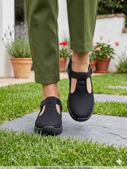 Modelo Natalya, Zapatilla deportiva de Malla, tipo Mary Jane, estilo Urbano, con bucle de gancho y felpa con argolla.