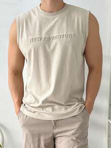 DAZY Áo thun nam cổ tròn in chữ thường ngày mùa hè - Màu be - Xem 4