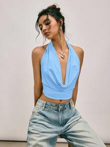 Easelle Light Blue Knitted Scoop Neck Sleeveless Top For Women,Summer Top - Baby Blue - View 12