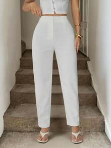 SHEIN PETITE Quần lửng 3/4 màu trắng tinh đơn giản dành cho nữ - trắng - Xem 12