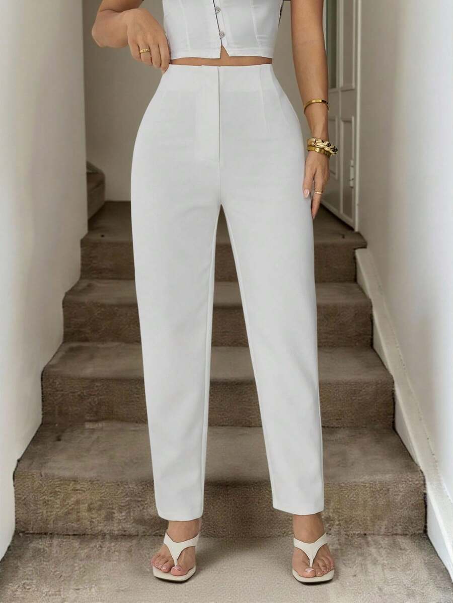 SHEIN PETITE 女士简约纯白色七分裤