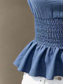 Endroma Women's Fashionable Elegant Shirred Cinched Waist Camisole - Dusty Blue - View 5