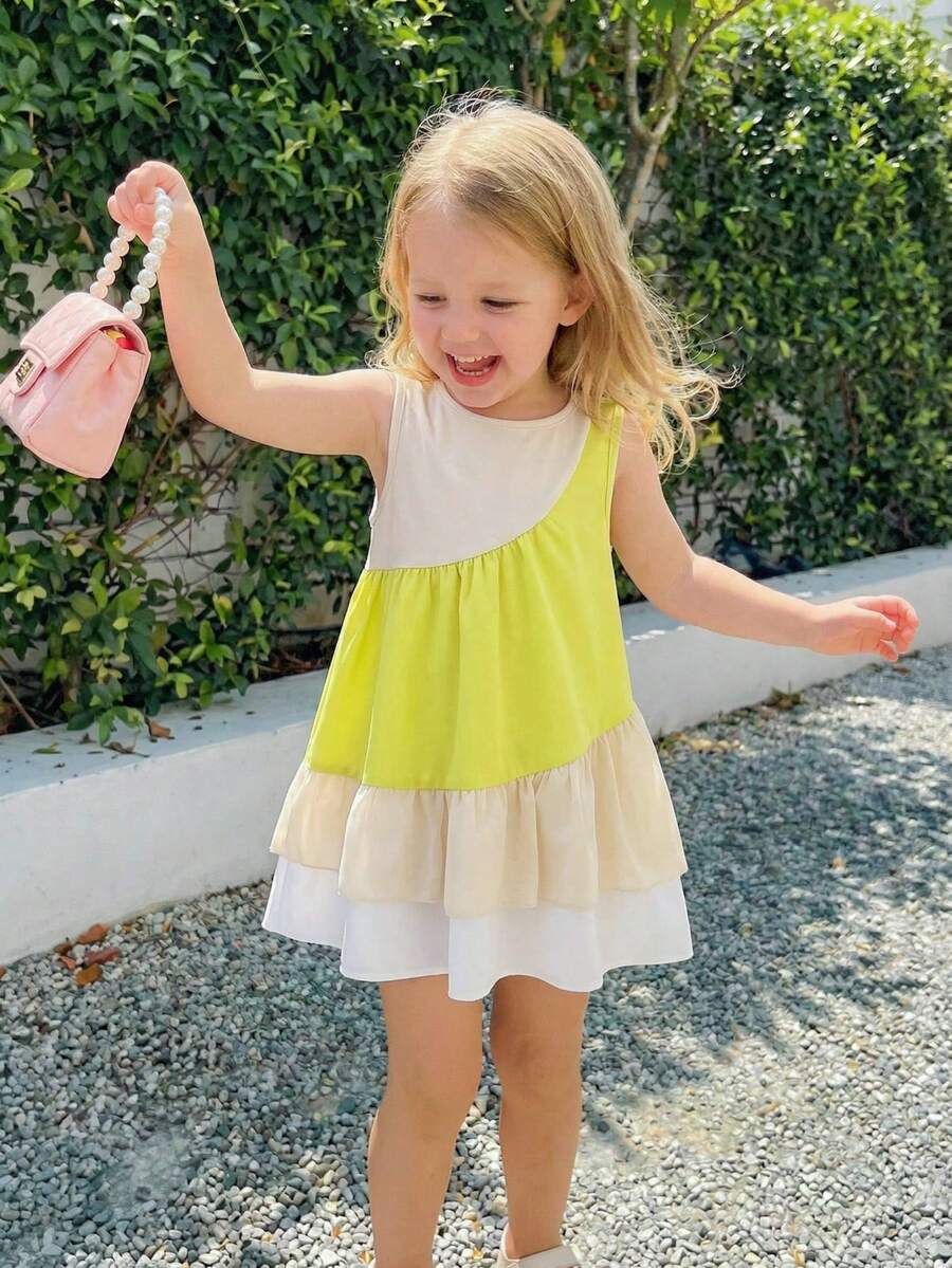 Genkimix Kids 1 pieza Vestido de verano versátil de retazos para niñas, adecuado para uso diario y vacaciones - Multicolor - Ver 1