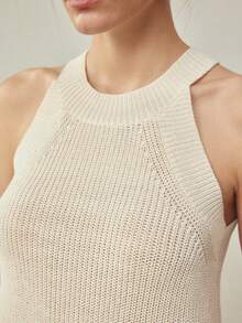 MOTF PREMIUM SOLID COLOR HALTER NECK KNIT TOP, SPRING/SUMMER - White - View 3
