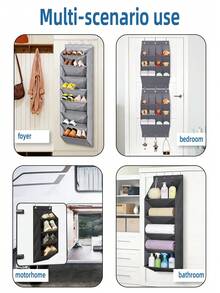 1pc Door Shoe Storage Bag, 6-Layer 8-Layer Door Rear Shoe Rack, Suitable For Multiple Pairs Of Shoes, Large Deep Pocket Hanging Shoe Storage, Can Store Wardrobe, Dormitory, RV, Narrow Door-Gray Door Shoe Storage Bag, With Large Deep Pocket, Narrow Shoe Rack For Door Hanging Boots Storage, Black Door Shoe Storage 12 Large Pocket Shoe Storage Bag Shoe Rack Door Wardrobe Shoe Storage Rack Suitable For Walls, Dormitory And Narrow Door Storage Shoe Rack - Multicolor - View 8