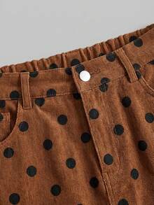 SHEIN MOD Rok Mini Denim Kasual Saku Motif Polkadot untuk Wanita Ukuran Plus - Coklat - View 3