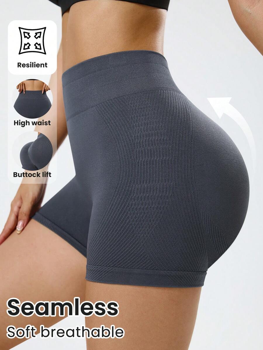 SHEIN Sports Damen nahtlose geraffter grauer Sportshorts - Dunkelgrau - Übersicht 1