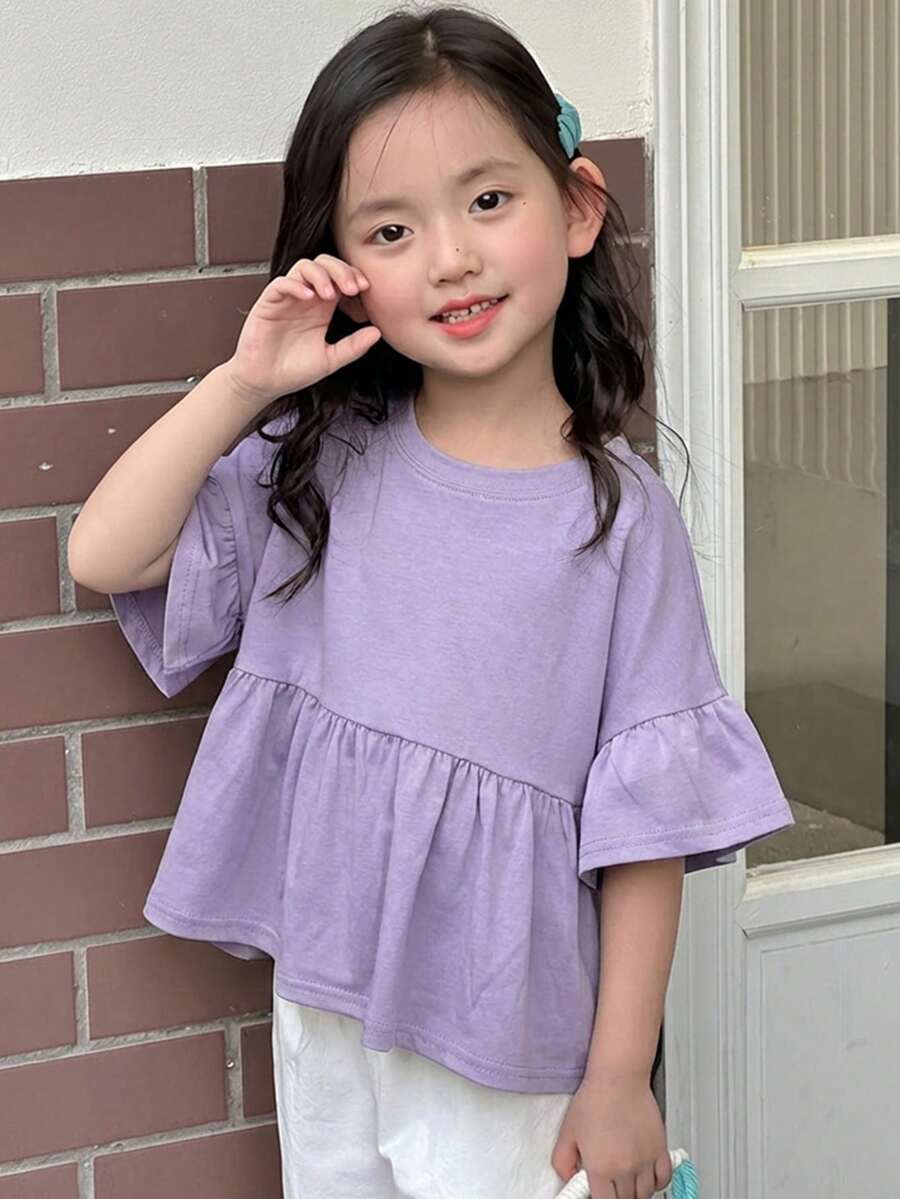 Dazy Kids 少女圓領針織短袖T恤,夏季 - 淡紫色 - 查看 1