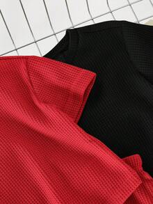 Loomiva Conjunto de 4 piezas de sudadera de cuello redondo y pantalones cortos casuales de unicolor para bebé unisex - Multicolor - Ver 4