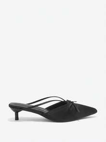 秋冬季尖头蝴蝶结拖鞋女款，浅口高跟设计，优雅时尚，猫跟，派对必备 - 黑色 - 查看 9