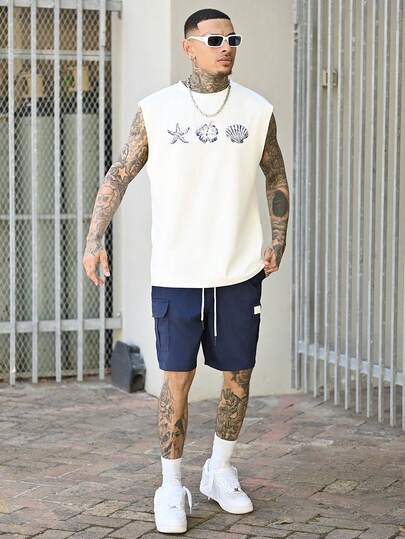 Devon Thys 男士纯色松紧腰抽绳口袋工装短裤男士海军蓝工装短裤男士休闲短裤男士宽松工装短裤男士休闲短裤男士工装短裤。送给男朋友或丈夫的绝佳礼物。