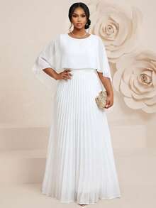 Fleurora Spring And Summer Elegant Commuting Office Party Wedding Cocktail Party Concert/Music Festival White Woven Chiffon Round Neck Flared Lace Up - White - View 5