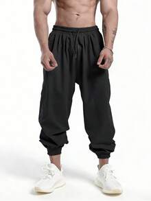 Acti Log Men's Letter Print Drawstring Waist Casual Jogger Pants - Black - View 3