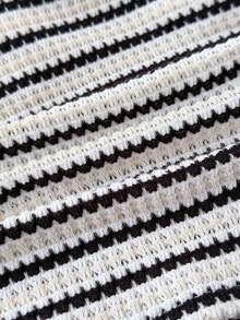 Tween Girls' Summer Knit Textured Striped Halter Neck Camisole - Black and White - View 6