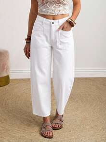 EMERY ROSE Jeans de talla grande de unicolor y estilo minimalista para uso diario - Blanco - Ver 7