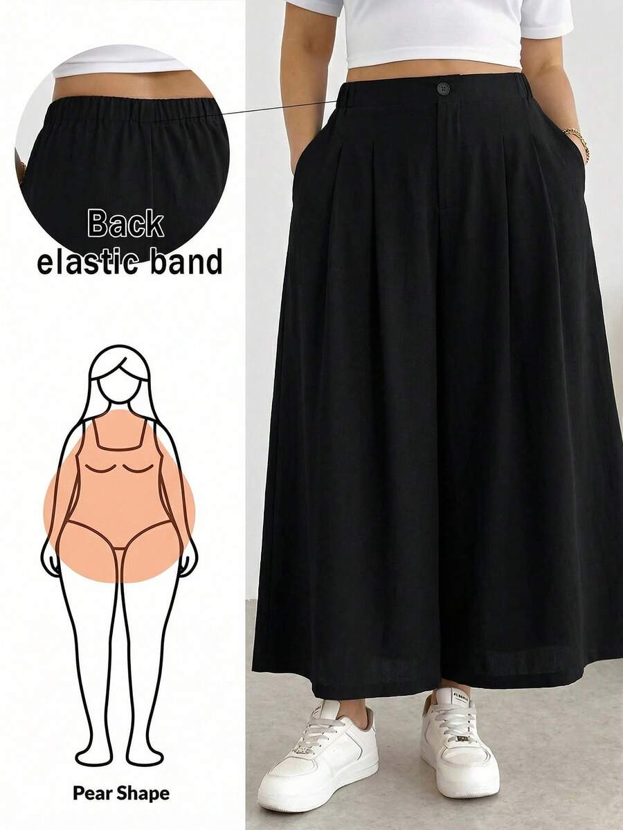 Shapeblank Quần/váy nữ cỡ lớn thời trang xuân/hè, dáng rộng thoải mái, thoáng mát, đa năng, tôn dáng, màu đen, cạp chun, ống rộng, thích hợp mặc hàng ngày, quần nữ, trang phục mùa hè, kiểu dáng đơn giản, quần rộng, phong cách mùa hè châu Âu. - màu đen - Xem 1