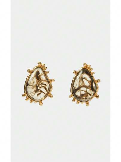 Noxbound 1 Pair, Elegant Temperament, Ink Pattern, Glue Block, Water Drop Shape, Women's Alloy Stud Earrings.,Minimalist/Vintage/Elegant,For Mom/Women/Girl/Mother,Summer/Beach/Prom/Part/Vacation/Travel,BOHEMIAN/Modern/Chic,Daily Wear/Work Day