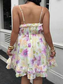 Sunnyshic Plus Size White Printed Loose Strap Casual Boho Dress, Suitable For Summer Vacation Vacation - Multicolor - View 3