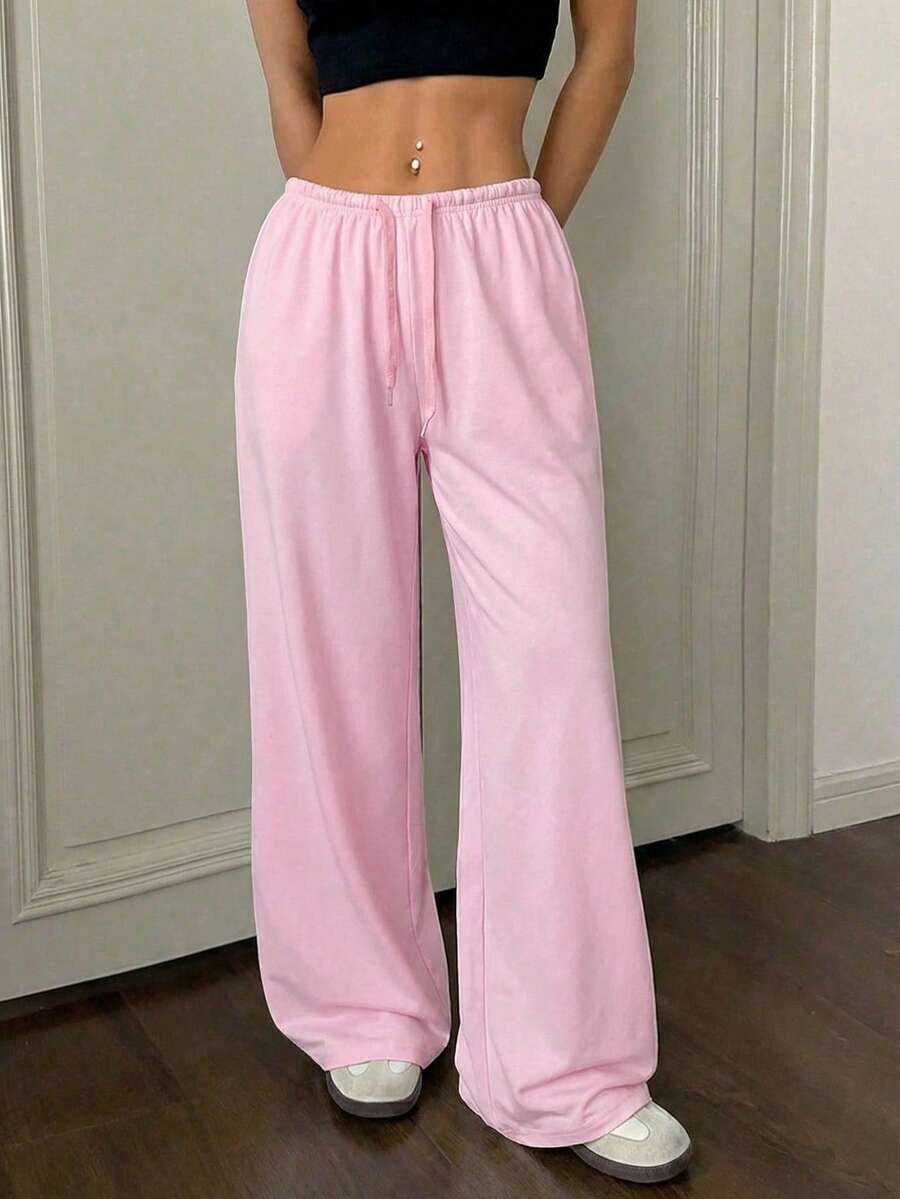 CovetEZ Women's Soft Knit Light Pink Casual Pants, Spring/Summer Wide Leg Sweatpants Comfy Pants Pink Sweatpants - Baby Pink - View 1