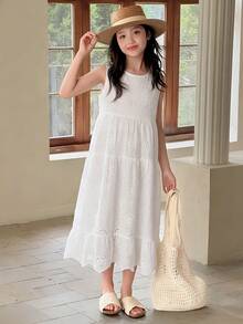 Dazy Kids Tween Girls Sleeveless Ditsy Floral Dress, Summer Vacation - White - View 4