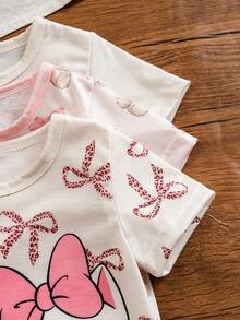 SHEIN 6pcs/Set Baby Girls Toddler Newborn 0-3Y Spring Summer New Cute Bunny Solid & Striped T-Shirt Shorts Outfit Set - Multicolor - View 5