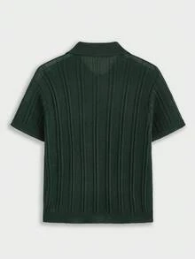 EASEVO Manfinity Men's Plus Size Solid Color Short Polo Collar Knit Top - Green - View 8
