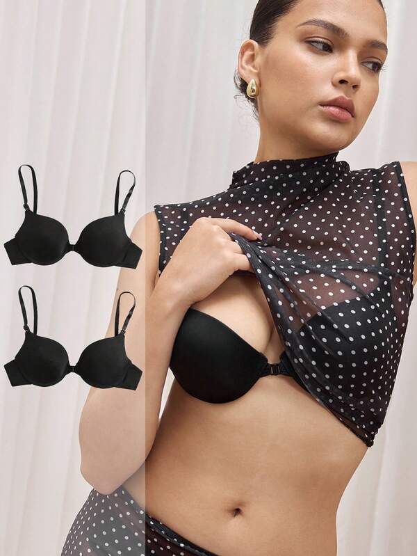 Bralution 2pcs Solid Color Underwired Bra