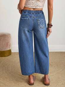 EMERY ROSE Women's Pocket Design Straight Loose Casual Versatile Jeans - Blue - View 2
