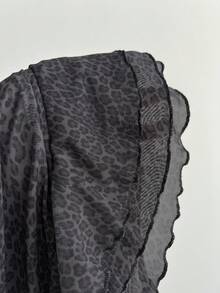 Elamini Women's Elegant Ruffled Hem Leopard Print Mini Skirt, Suitable For Casual, Party, Beach, Graduation Season - Black - View 7