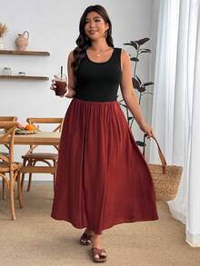 Enliva Plus-Size Women Casual Color-Blocked Dress With Pocket, For Apple And Rounded Body Shape Beach Formal Black Summer - Multicolor - View 7