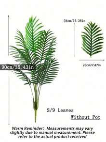 90-120厘米大型仿真植物，假棕榈树，热带棕榈叶，仿真棕榈树，高大树木，室内逼真塑料龟背竹叶，适用于家居、厨房、户外、办公室装饰 - 綠色 - 查看 11