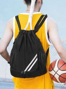 Large Capacity Drawstring Sports Backpack, Fashionable Gym Bag With Inner Pocket, Waterproof Nylon Oxford Fabric, Bottom Shoe Compartment, Side Mesh Pocket, Wide Drawstring Design, Suitable  Ideal For Football, Basketball, Travel, Yoga, Swimming - Multicolor - View 15