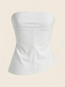SHEIN Essnce 95% Cotton Casual Minimalist White Blouse For Women,Summer Top - White - View 2
