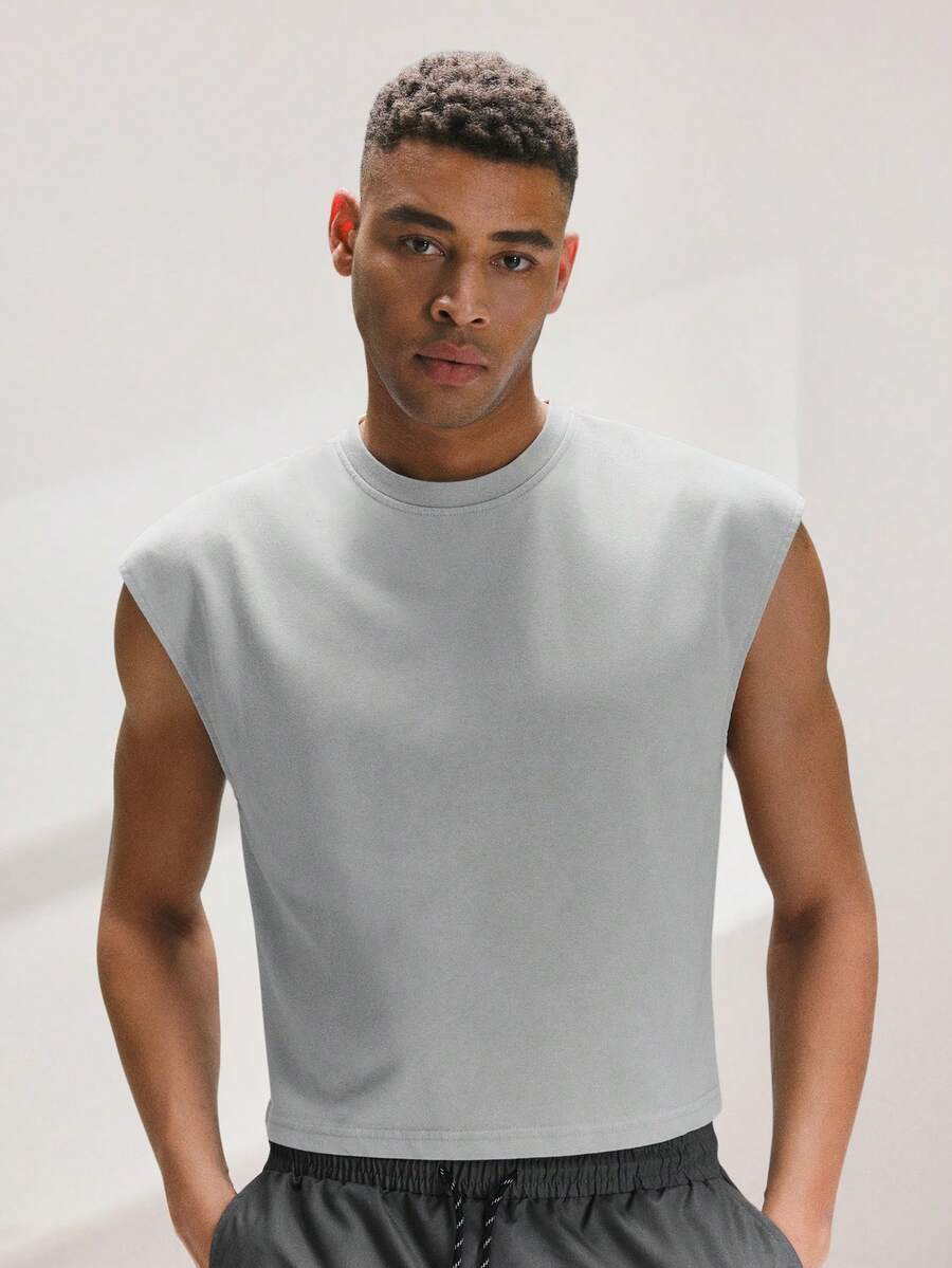 Driftmere Men's Casual Washed Vintage Wide Shoulder Tank Top Cotton Tank Top Men Sleeveless Tee Cotton Tops Gym - Grey - View 1