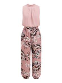 Editum 女士新款优雅纯色衬衫和印花长裤两件套，夏季 - 彩色 - 查看 7