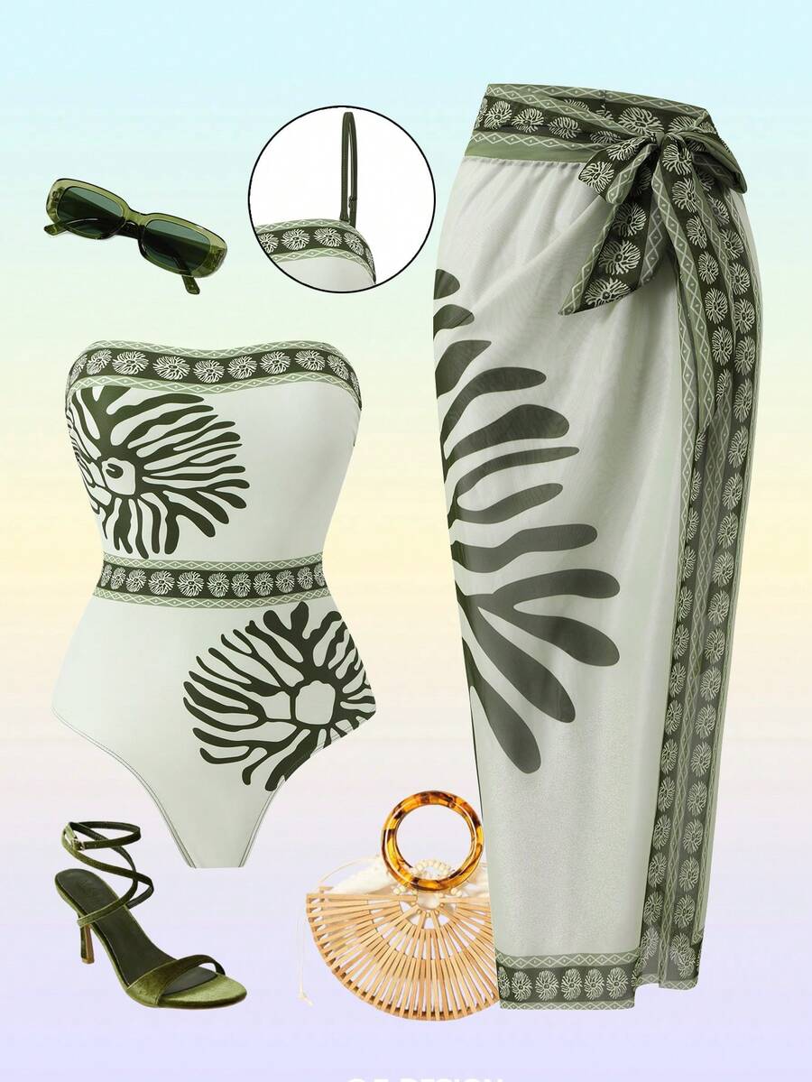 Swim Oasis Novos conjuntos de biquíni e maiô plus size para mulheres, modelo 2026, perfeitos para as férias de verão na praia. - Multicolorido - Ver 1