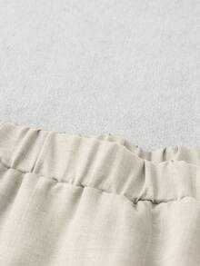 GlowEve CURVE Plus Size Women's Early Spring Blue Casual Cotton Linen Blend Faux Denim Ruffle Hem Tube Top & Pants 2-Piece Set - Apricot - View 3