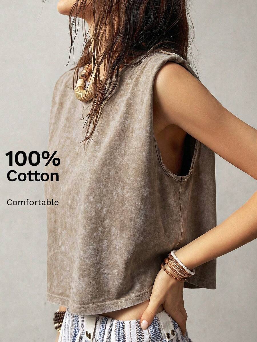 Bohemela Áo tank top không tay cổ tròn dành cho nữ đi nghỉ mát - Màu be - Xem 1