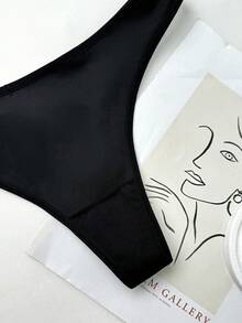 Lowkey Lull Women's Solid Color Letter Patched Bra & Panty Underwear Set - Black - View 3