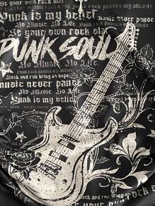 Áo thun crop ôm sát in hình guitar và họa tiết tối màu, kiểu BM, dành cho nữ tuổi teen, kiểu trễ vai, chất liệu dệt kim, thích hợp cho mùa hè. - màu đen - Xem 3