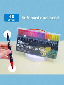 48pcs Dual-Tip Colored Pens Art Marker Set, Suitable For Adult Coloring Books, Christmas Cards, Note-Taking, Sketching, Calligraphy, Journaling - Multicolor - View 2