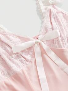 Sweetness Vestido mini de estilo gótico con encaje rojo vino y parches para mujeres - Rosa - Ver 3
