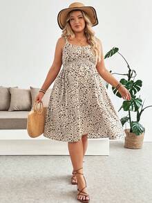 Plussiva Plus Size Maternity Ditsy Floral Casual Sleeveless Dress Photoshoot Formal Black Summer - Khaki - View 6